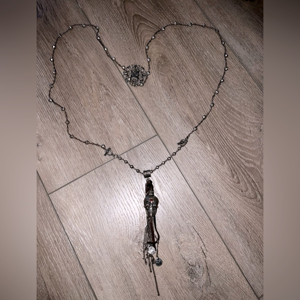 Love Heals long silver and gemstone skill necklace
